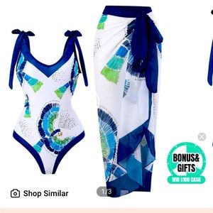 Geometric one piece swimsuit with cover up